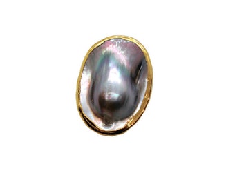 Statement ring Mabeperle grey 24 kt hard gold plated