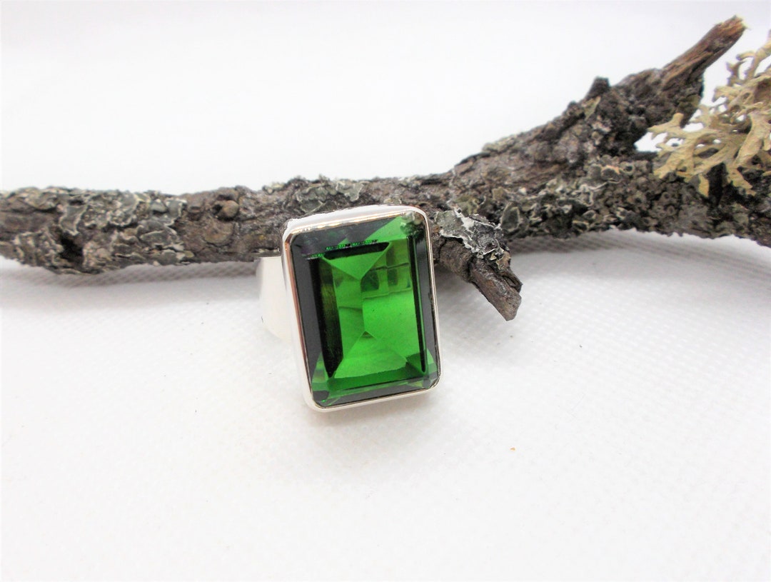 Rectangular Obsidian Ring Statement Ring Green Obsidian Rectangle Faceted 925 Sterling Silver - Etsy