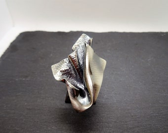 Statement design ring made of grey, blackened 925 sterling silver, handcrafted