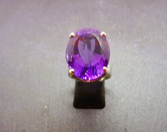 Statement ring amethyst 1 AAA quality oval faceted in 925 sterling silver handmade unique piece