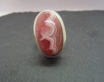 Statement ring Rhodochrosite oval cabochon in 925 sterling silver handmade unique piece nature esoteric