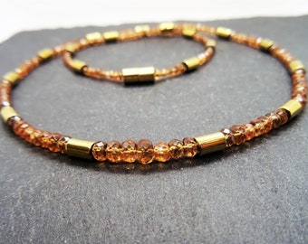 Necklace of brown zircon with gold-plated intermediate parts and a gold-plated magnetic clasp, handcrafted, unique piece Esotherik Natur