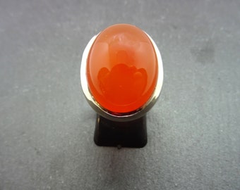 Statement ring orange carnelian cabochon oval in 925 sterling silver handmade unique piece