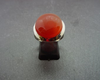 Statement ring with carnelian round cabochon in 925 sterling silver handmade unique piece nature esoteric