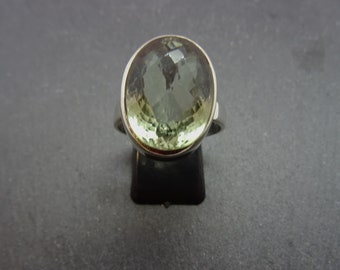 Statement ring Prasiolite green Amethyst oval faceted in 925 Sterling silver handmade unique piece nature esoteric