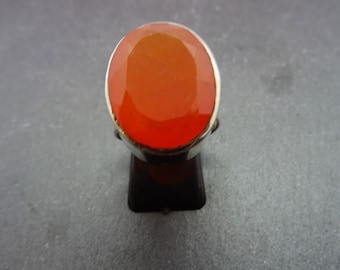 Statement ring with orange carnelian faceted in 925 sterling silver handmade unique piece