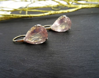 Earrings pink quartz drop faceted in sterling silver 925