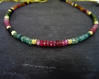 Collier Tourmaline rainbow line with sterling silver 925 gold plated