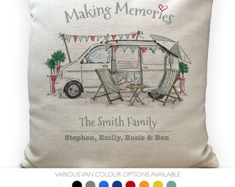 Personalised Camper Van Transporter Camping Mobile Home Cushion Cover - T4 T5 T6 - Making Memories - Home Decor - 40cm 16 inches