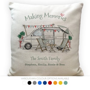 Personalised Camper Van Transporter Camping Mobile Home Cushion Cover - T4 T5 T6 - Making Memories - Home Decor - 40cm 16 inches