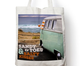 Girafe et Crème Anglaise VW Vintage Rétro Camper Van Sandy Orteils SALTY KISSES Beach qu