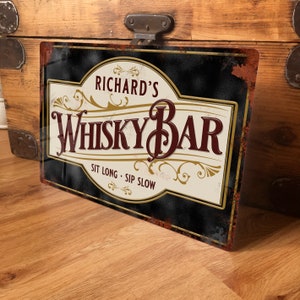 Personalised Whisky Bar Sign Metal Wall Door Home Pub Whisky Lounge Accessory, Vintage Retro Plaque, Waterproof Aluminium, 200mm x 305mm