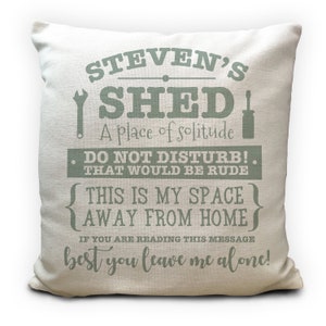 Cobertizo de jardín personalizado Workshop Cushion Cover - Fathers Day Gardening Hobby Gift for Him - Decoración del hogar 40cm 16 pulgadas
