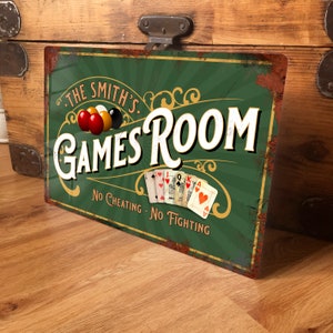 Personalisierte Spiele Zimmer Metallschild Kartenspiele Pool Snooker Raum Wand Tür Dekor Zubehör, Vintage Retro Blechschild, wasserdichtes Aluminium