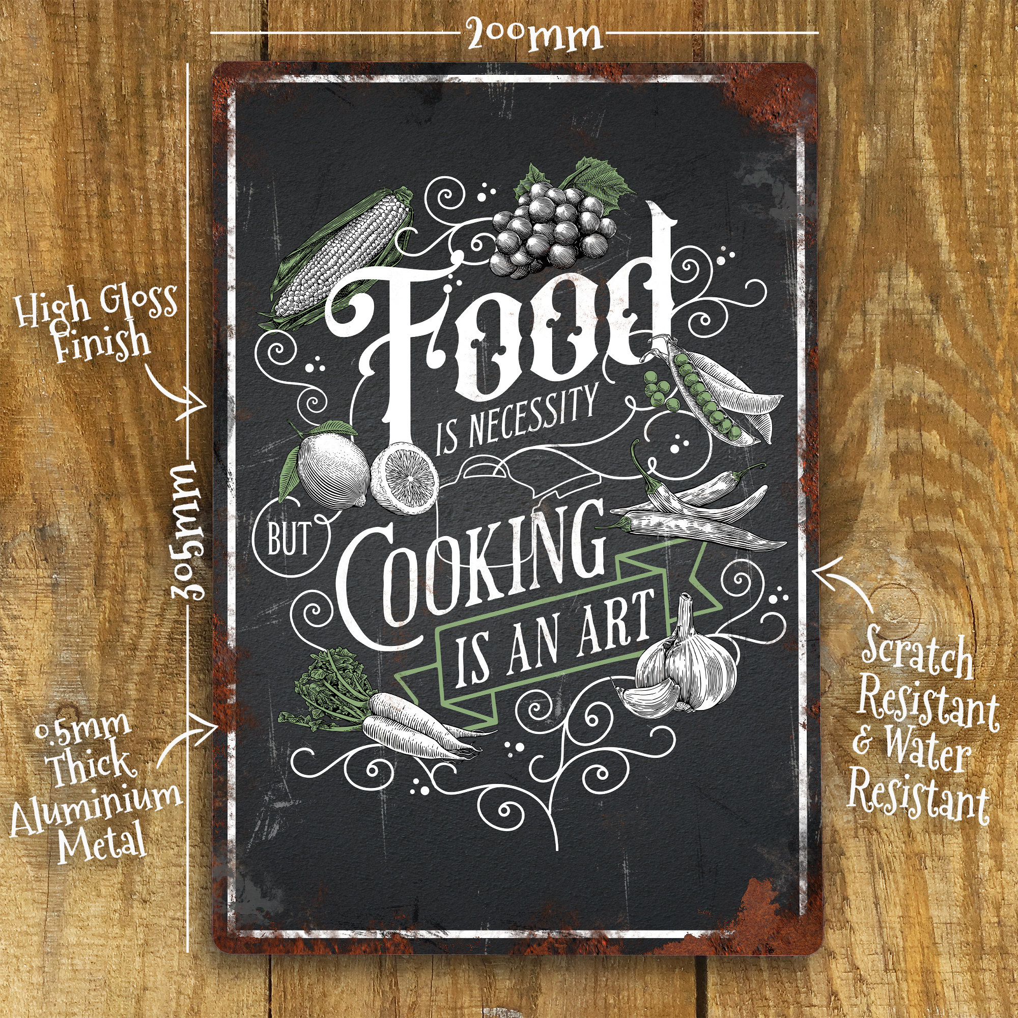 Kitchen Sign Metal Wall Door Signage Cooking is Art Chef Galley Room ...