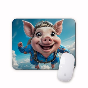 Alfombrilla de ratón con forma de cerdo para paracaidismo, diseño de cerdo volador de dibujos animados, para granja, para ordenador portátil, escritorio de oficina, accesorios para juegos, regalo, base antideslizante