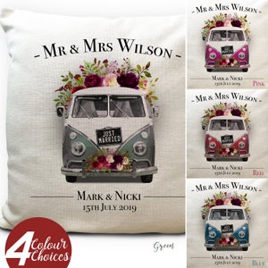 Personalizzato Vintage Retro Camper Van T1 Fodera per cuscino per matrimonio Fodera per cuscino Anniversario Regalo di San Valentino Just Married - 40x40 cm 16 pollici