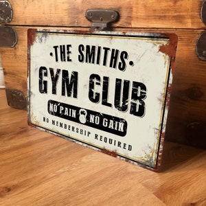 Personalised Home Gym Sign Metal Wall Door Signage Fitness Room Decor Vintage Retro Tin Plaque - Waterproof A4 Aluminium - 200mm x 305mm