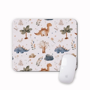Alfombrilla de ratón con diseño de dinosaurio, ideal como regalo de cumpleaños, de Navidad, para niños, para cumpleaños de hijos e hijas, con acuarela de dibujos animados de dinosaurios