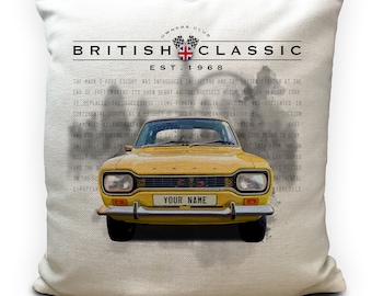 Personalised Escort Mk1 British Classic Car Cushion Cover - Vintage Retro Collectors Home Accessory - Your Name Number Plate - 16 Inch