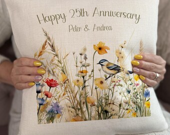 Personalized Wildflower Cushion Cover: Anniversary, Birthday Gift (40cm Cover Only)
