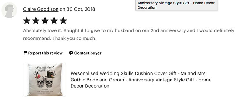 May include: White cushion cover featuring a black and white skull design. The text "Classy & a little bit sassy" is printed on the cushion cover. The cushion cover is a personalised wedding gift for a gothic bride and groom.
