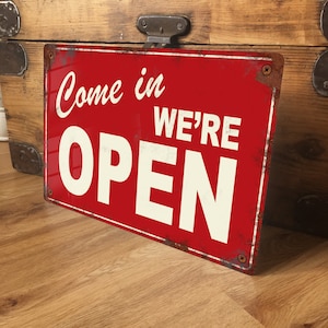 Open Shop Sign Metal Wall Door Signage - Vintage Retro Tin Plaque - Waterproof A4 Aluminium - 200mm x 305mm