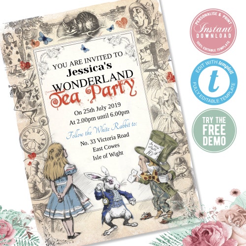 Editable Wonderland Invitation Alice in Wonderland | Etsy