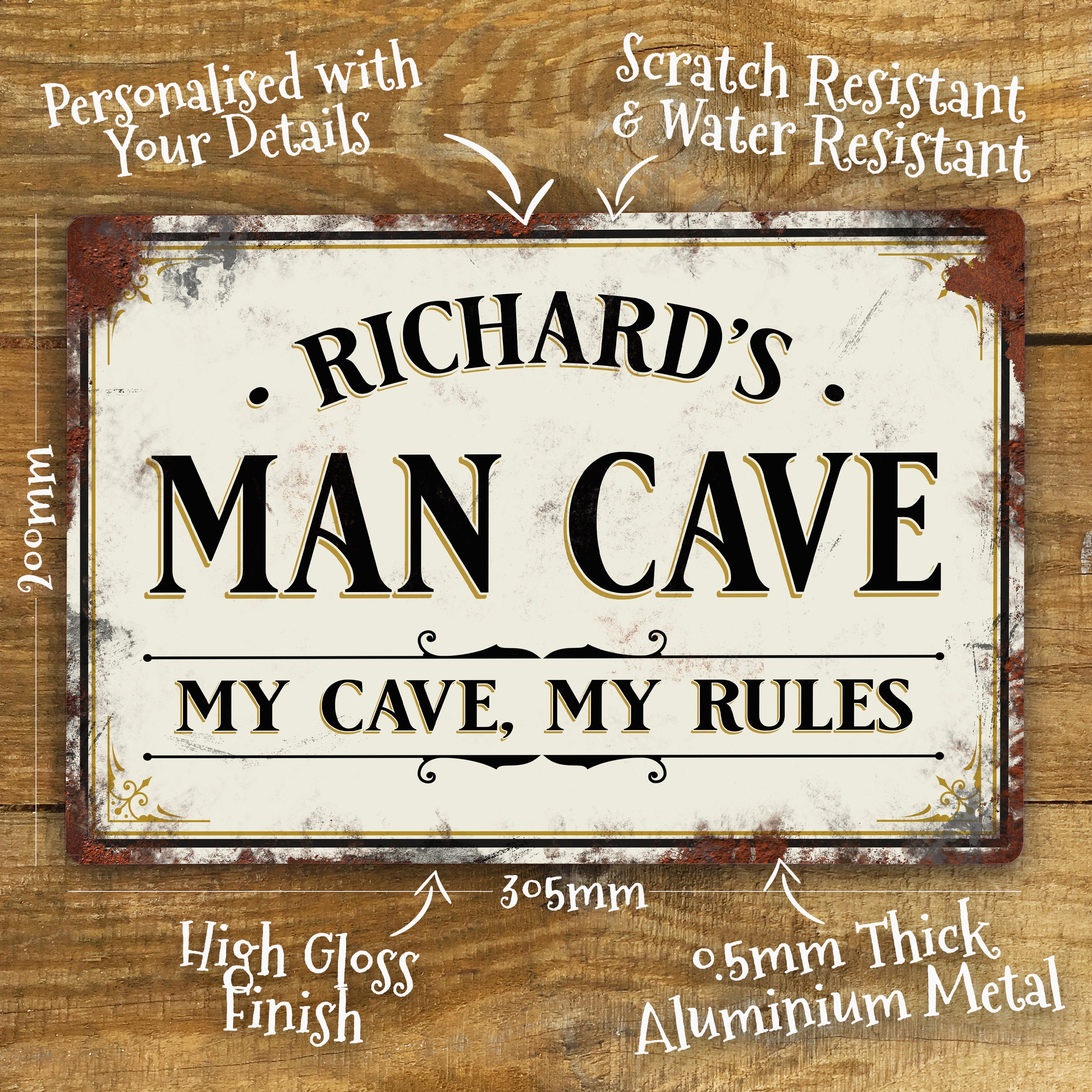 Personalised Man Cave Sign Metal Wall Door Decor Office Accessory, Shed ...