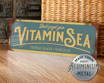 Letrero de metal personalizado con diseño de vitaminas marinas para casa de vacaciones, caseta de playa, puerta o pared, decoración vintage retro, placa de hojalata impermeable de aluminio - 305 x 100 mm