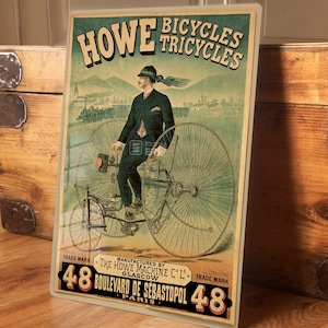 Home Wall Art Print Vintage Fahrrad Metall-Werbeplakat Vintage-Werbung „Howe Cycles“ Vintage-Plakette, wasserfest, 200 mm x 305 mm