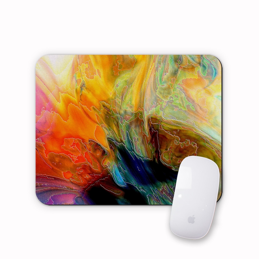 Computer Mouse Matt Abstract Mouse Mat Pad, Bright Colours Multi Coloured Modern Art PC ...