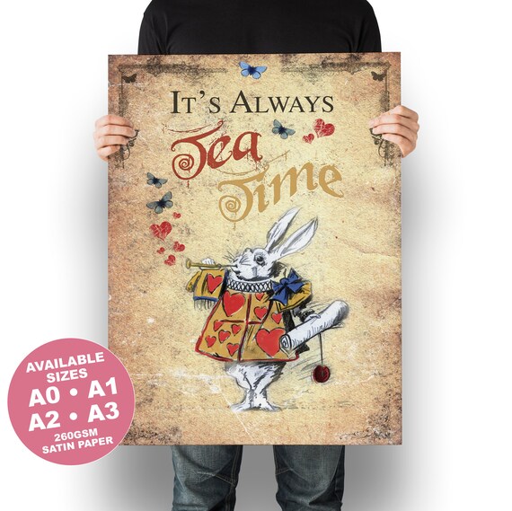 Alice in Wonderland Wooden Plaque Sign White Rabbit So Little Time 12cm x 18cm