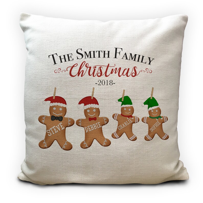 Personalised Family Christmas Gingerbread Man Cushion Cover Etsy
