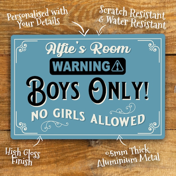 Personalised Boys Only Bedroom Blue Metal Sign Bed Room Door Son