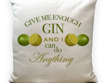 Gin and Tonic Gift Novelty Cushion Cover - Home Decor - Lemon and Lime - Alcoholic drink gift - 40cm 16 inches