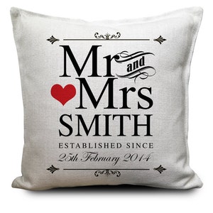 Personalised Wedding Gift Cushion Cover - Mr and Mrs bride and groom - Vintage Classic Style - Home Decor 40cm 16 inches