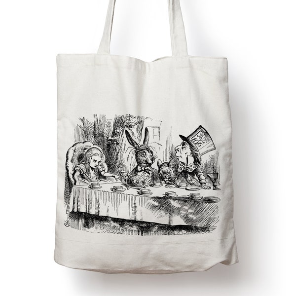 Alice Wonderland Tote Bag, Shopping Bag, Gym Bag, PE Bag, School, university over shoulder, Mad Hatter Tea Party 38cm x 40cm