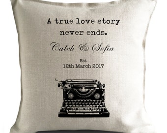 Wedding Gift Cushion Cover Personalised Valentines Day Gift Mr and Mrs bride and groom Large Cushion Cover A True Love Story 16 Inches