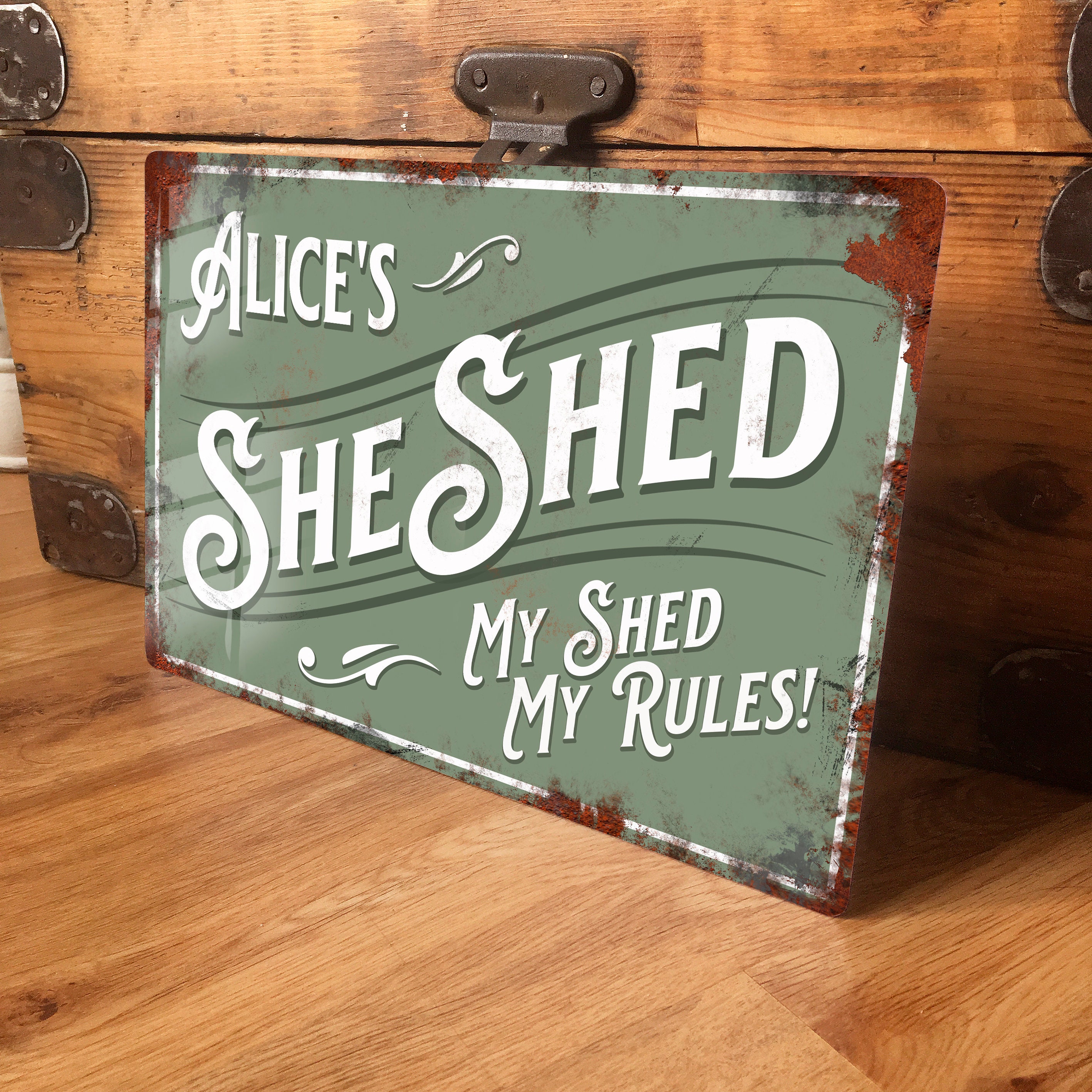 Personalised She Shed Metal Sign Garden Wall Door Decor Accessory Women's Female Shed Vintage Retro Plaque Waterproof Mum Gift 200mm x 305mm
