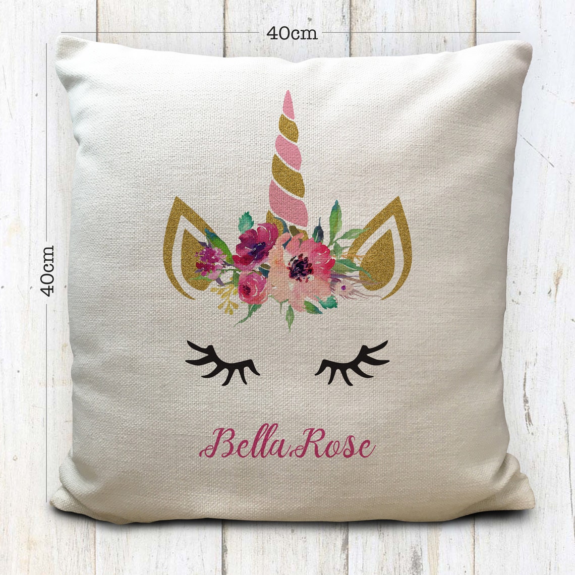 Personalised Unicorn Cushion Cover Childrens Name Floral Etsy UK