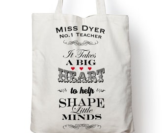 Personalised School Teacher Tote Bag Thank you Gift end of term Graduation Shopping Bag with your Teachers Name - 38cm x 40cm