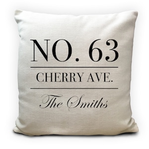 Personalised New Home House Warming Cushion Cover - Home Number, Road Name and Family Name Gift, Home Decor 16 Inches 40CM