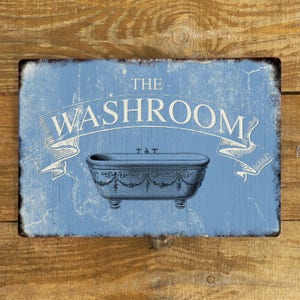 Washroom WC Bathroom Toilet Vintage Metal Wall Sign Plaque - A4 Aluminium plaque- blue Bathtub Door Sign - 200mm x 305mm