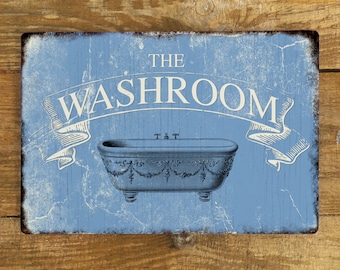 Washroom WC Bathroom Toilet Vintage Metal Wall Sign Plaque - A4 Aluminium plaque- blue Bathtub Door Sign - 200mm x 305mm