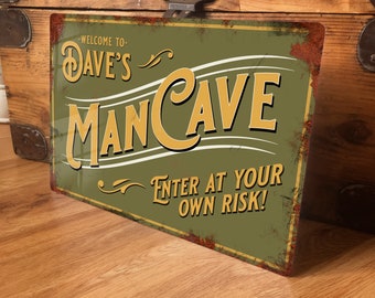 Personalised Vintage Man Cave Metal Sign Office Wall Door Decor Accessory, Shed, Garage Retro Plaque, Waterproof Aluminium, 200mm x 305mm