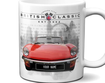 Personalised Triumph Spitfire Mug Gift British Classic Car - Vintage Collectors Accessory - Home Decor - 11oz Ceramic With Gift Box