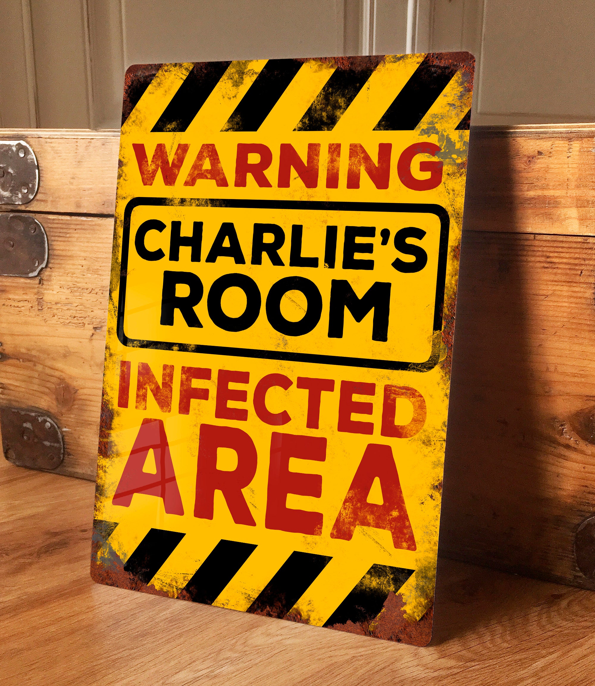Personalised Warning Sign Metal Bedroom Caution Funny Wall Door