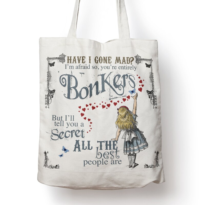 G2TUP Alice Tote Bag – Baumwoll-Tragetasche Mit Alice Im Wunderland Design, 38x35 Cm