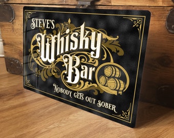 Personalised Whisky Bar Sign Metal Wall Door Home Pub Lounge Accessory, Vintage Retro Plaque, Waterproof Aluminium, 200mm x 305mm